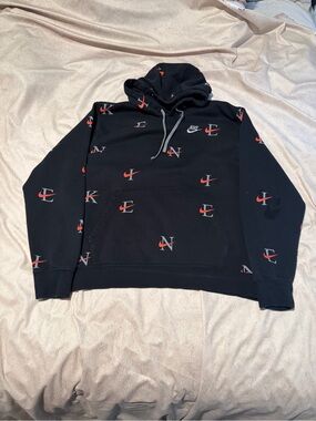 Nike Black Hoodie with Red & White Logo Prints